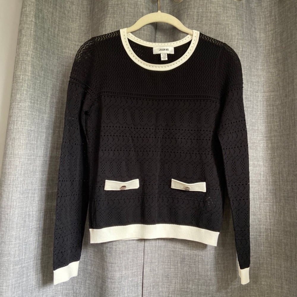 Jason Wu Black and White Knit Crewneck Sweater
